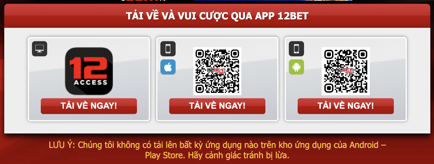 Tải 12Bet về điện thoại thông minh của bạn thông qua mã QR dễ dàng và nhanh chóng