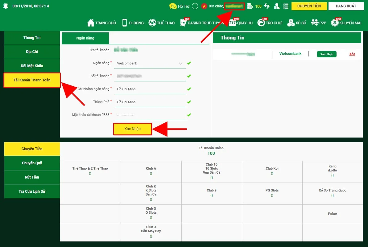 Rút tiền của bạn từ tài khoản FB88