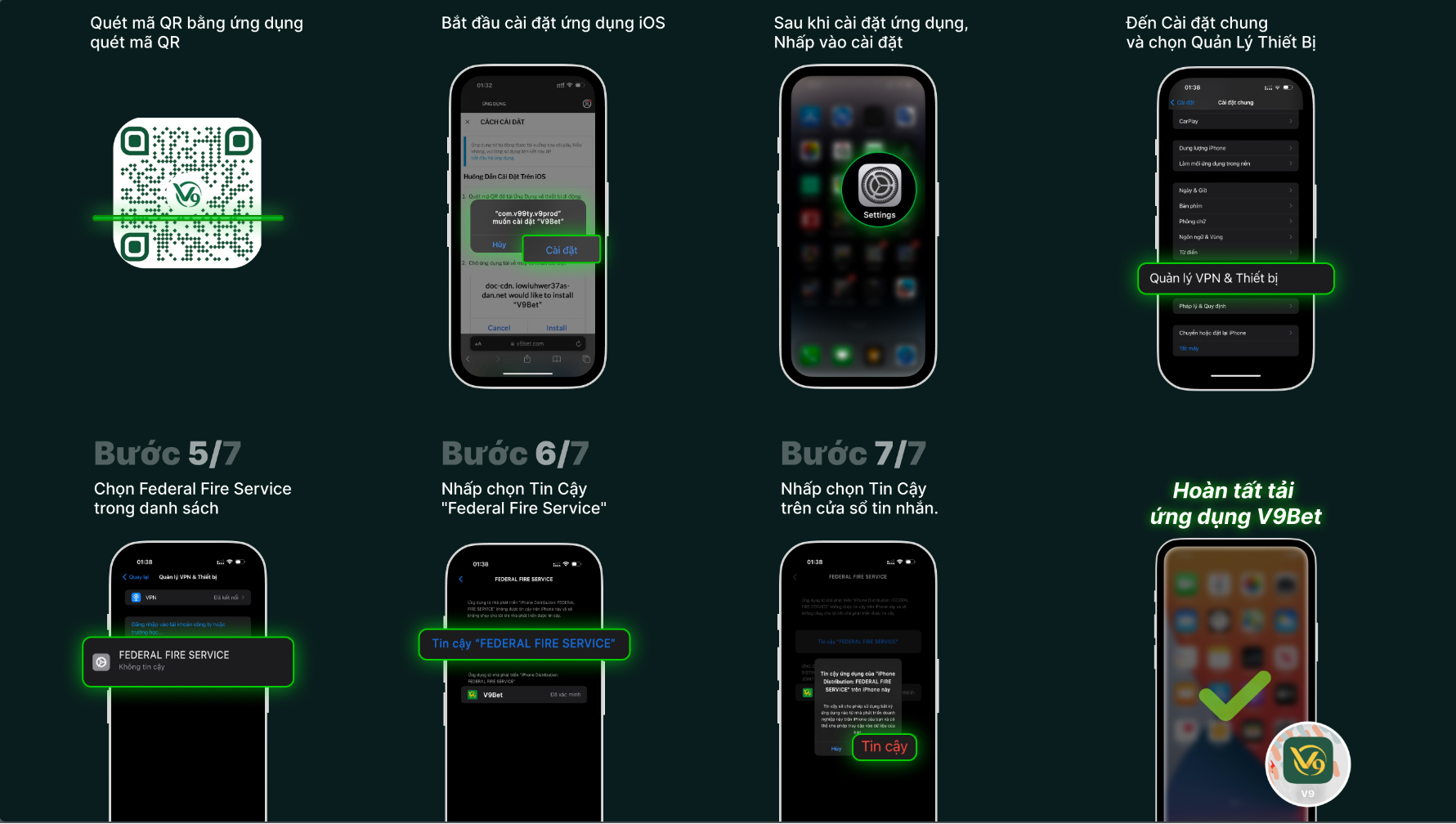 Thuật toán từng bước để cài đặt V9Bet trên IOS của bạn