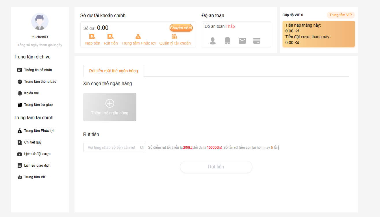 Rút tiền về tài khoản từ VT 999